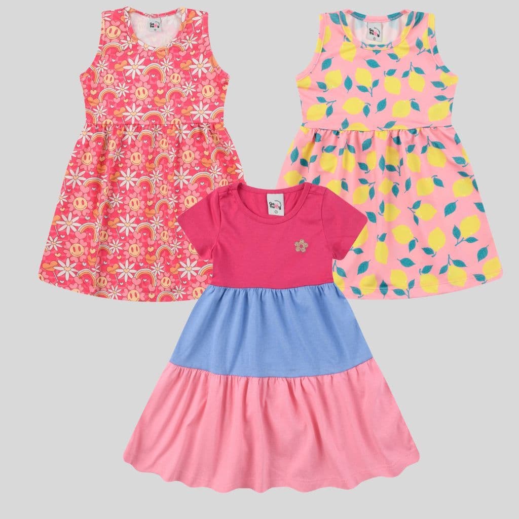Kit 3 Vestido Infantil Menina Feminino Verão 1 ao 10 anos