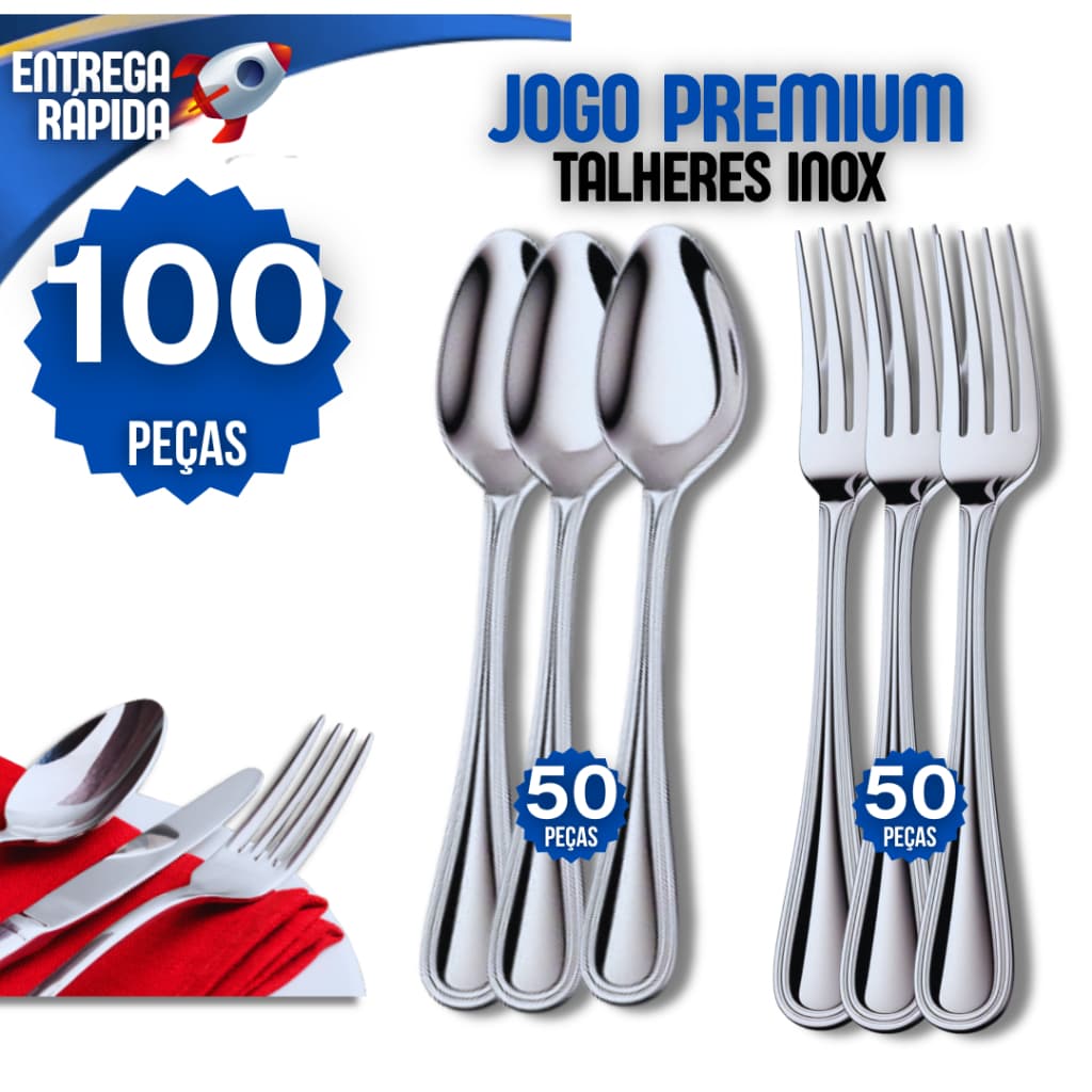 Kit 100 Talheres 100% Inox 50 Garfo 50 Colher Premium Cozinha Buffet Restaurante Casa Mesa