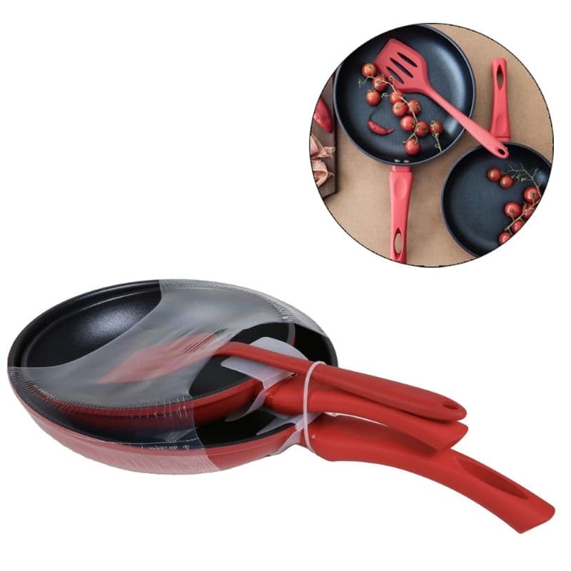 KIT 2 FRIGIDEIRAS REVESTIDA NANOCERAMICA VERMELHAS CABO EMBORRACHADO 20/24CM DE Ø + ESPATULA DE SILICONE