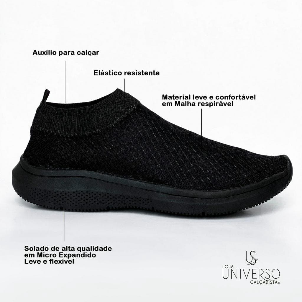 Tênis Meia Feminino Calce Fácil Slip On Leve Flexível Confortável Caminhada Academia Casual