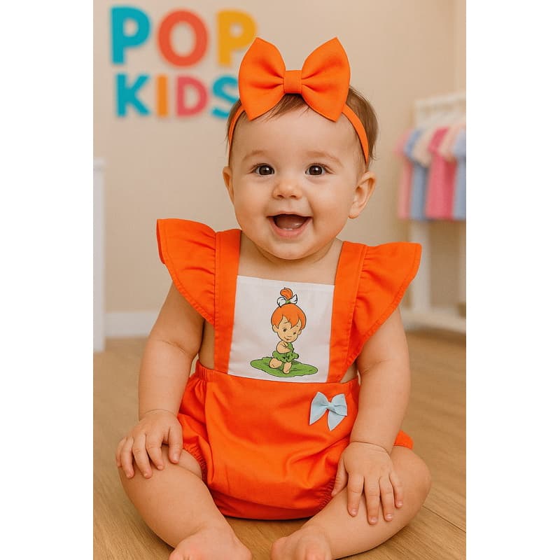 Romper Jardineira Pedrita com Lacinho Body Roupa Bebê Bunda Rica Mesversário