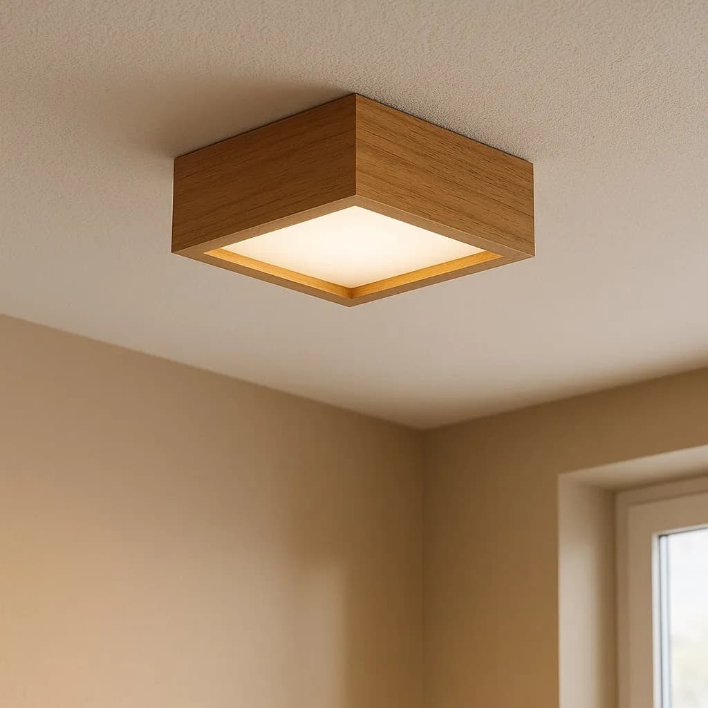 Plafon Quadrado Madeira Freijó 20cm Para 2 Lâmpadas E27 Sobrepor Teto Moderno Elegante