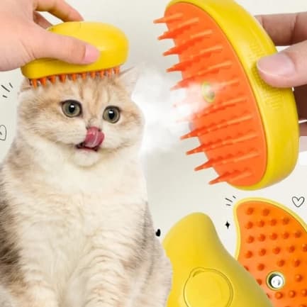 Escova de Massagem à Vapor em Silicone para Gatos e Cães – Massageador Anti‑queda de Pelos