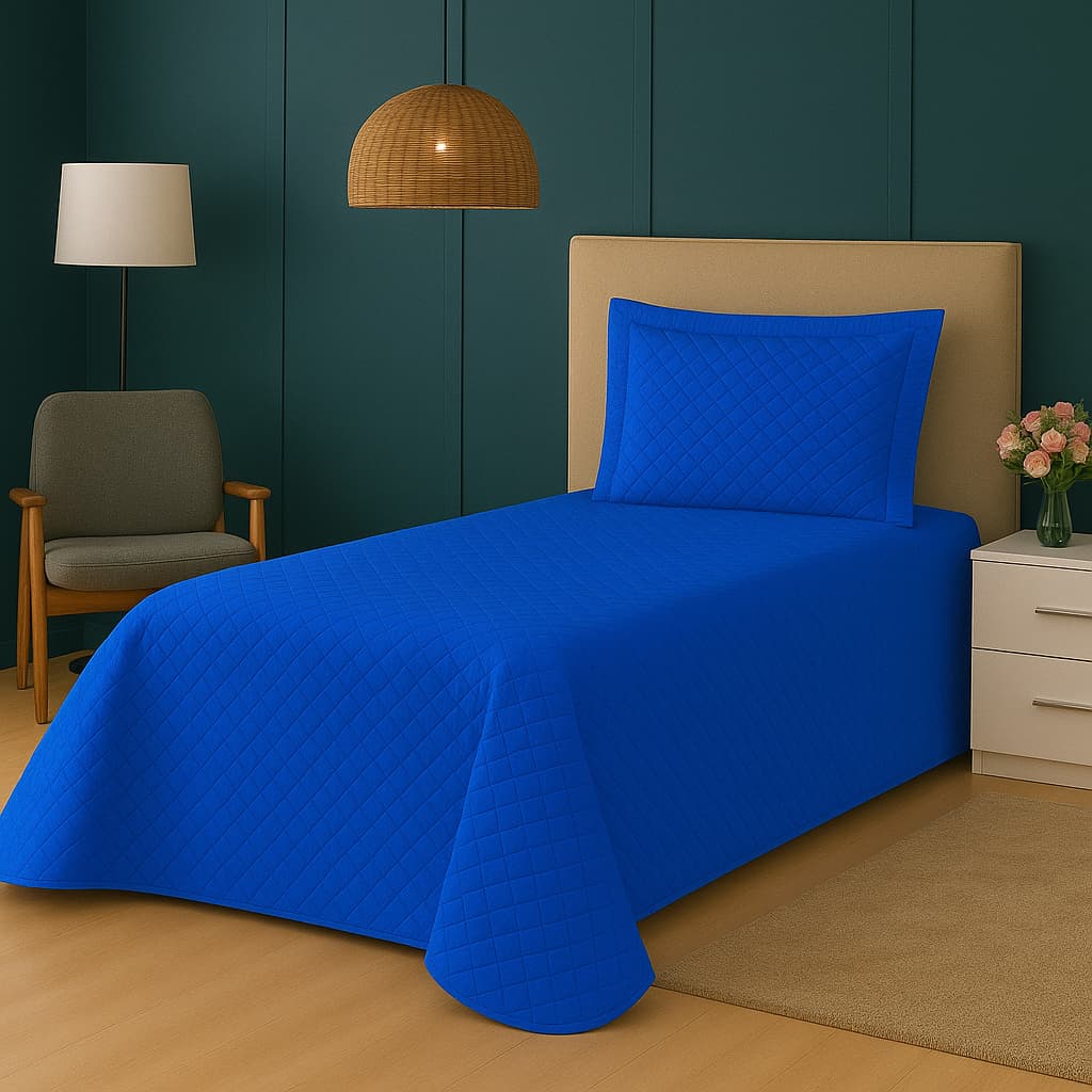 Kit Colcha Cobre Leito 2 Peças Azul Solteiro Promoção