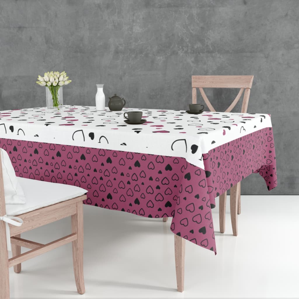 Toalha de Mesa Banquete Retangular 8 Lugares 2,60x1,55 Estampada Coração Marsala e Branco
