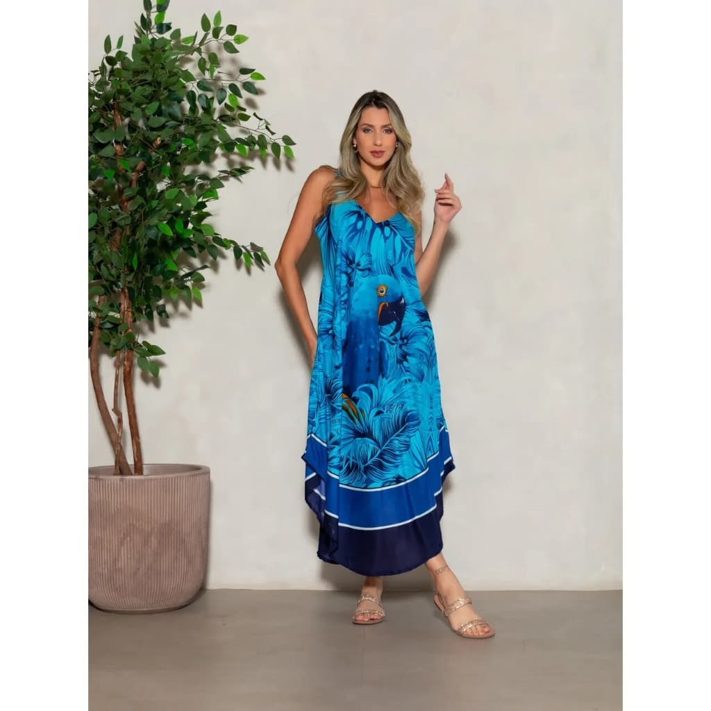 Vestido Indiano Feminino Trapézio Estampado Louro
