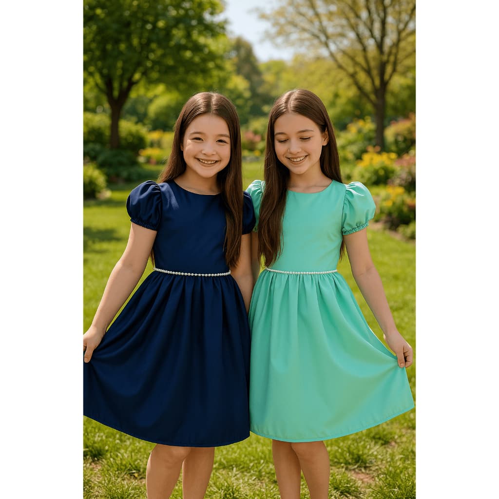 Kit 2 Peças Atacado Moda Combinação Cores Vestido Infantil Pérola Rodado Casamento Igreja Juvenil