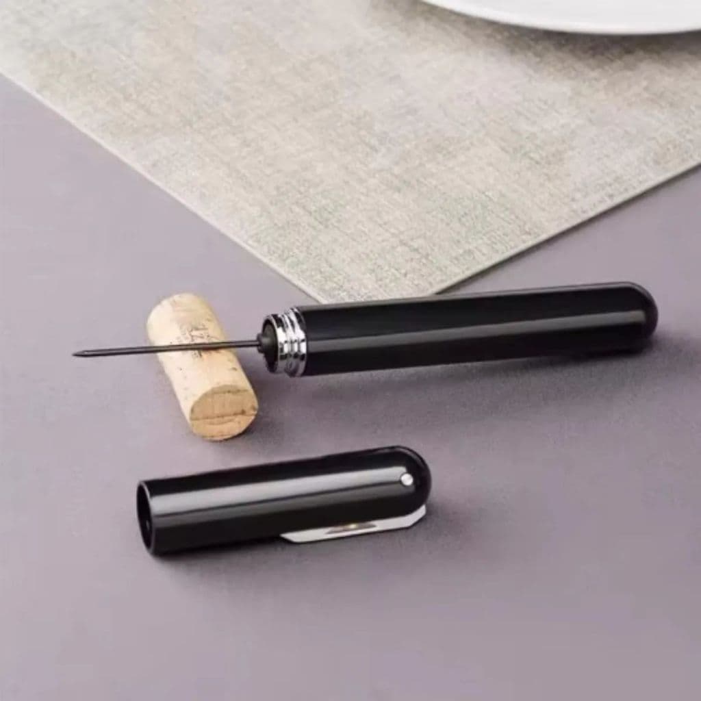 Saca-Rolhas Pressão de Ar com Lâmina Retrátil – Compacto, Inox, Prático e Sofisticado