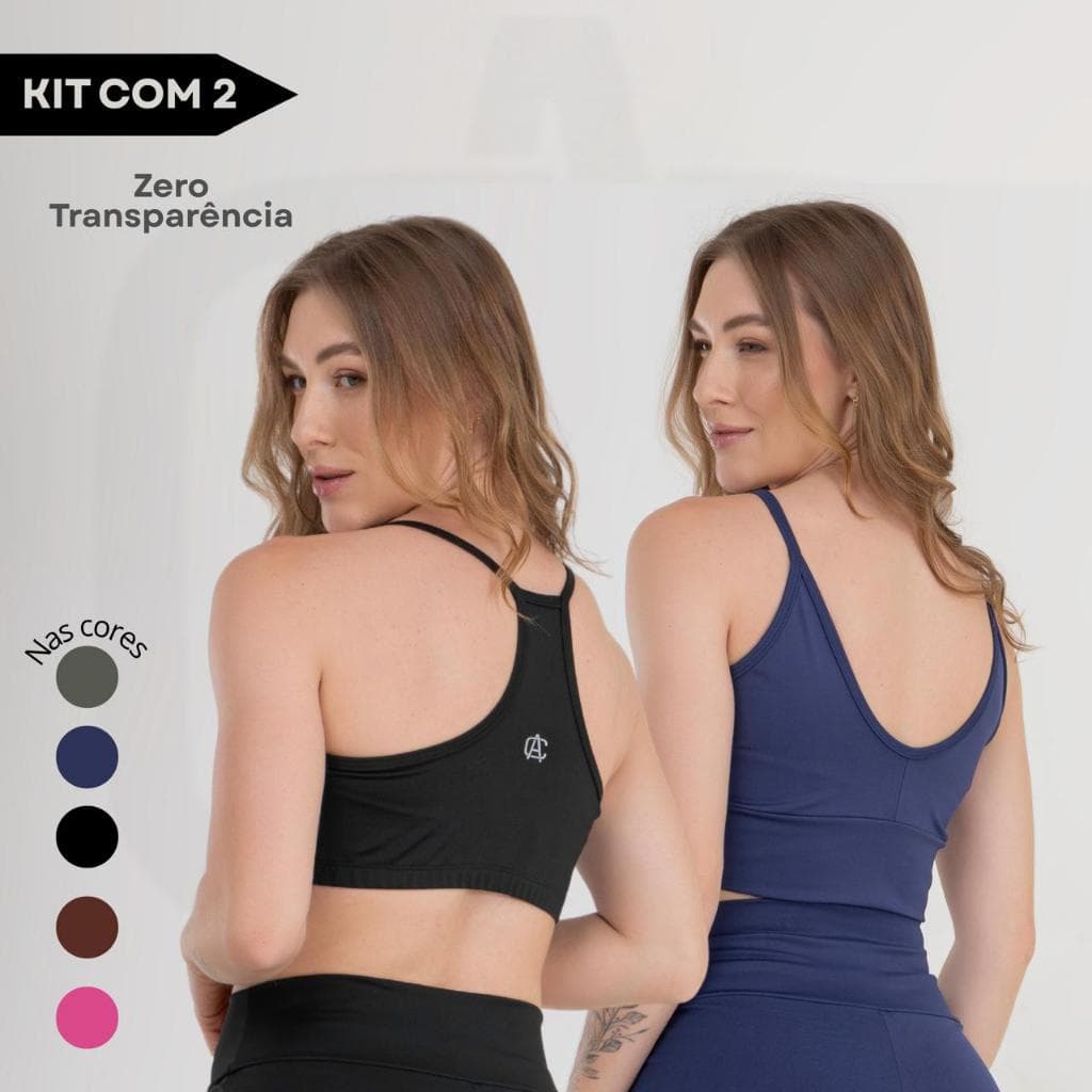 Kit Top Nadador + Top Decote U Fitness Academia Treino Zero Transparência Conforto