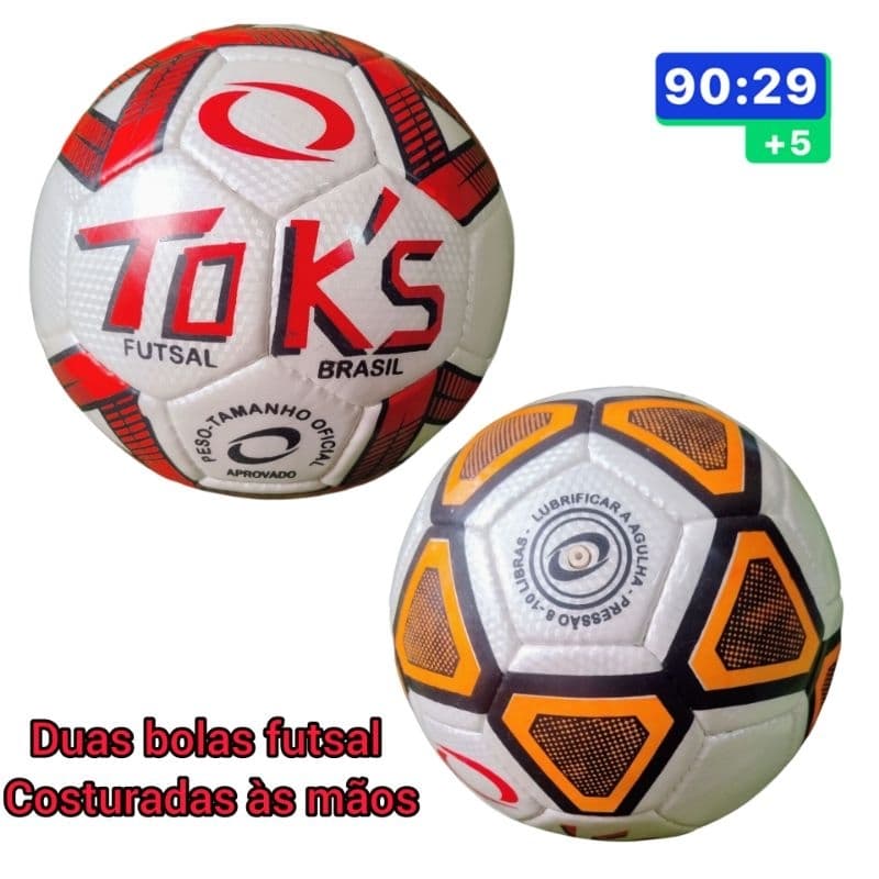 duas bolas de futsal na microfibra, peso e tamanho oficial.