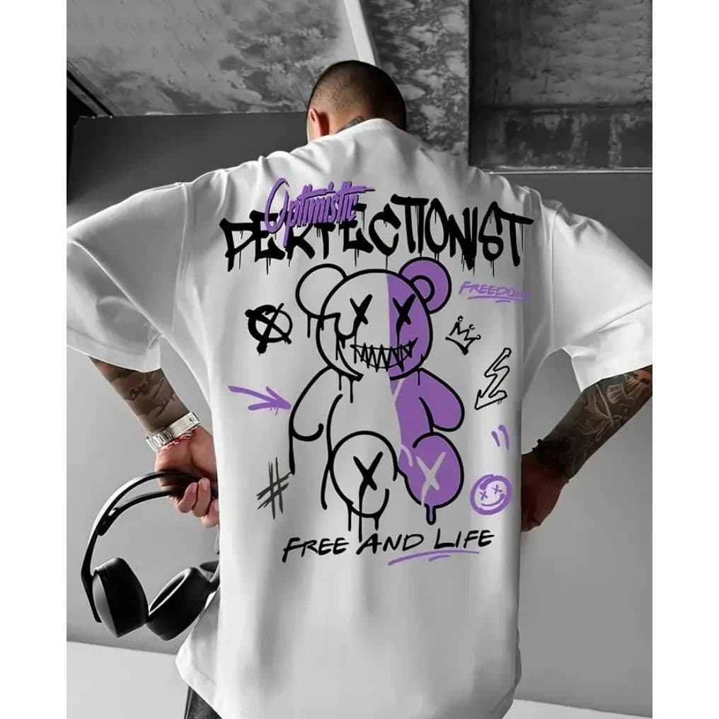 Camiseta Streetwear Design Divertido Ursinho Ousados Top Algodão Premium 30.1 Casual