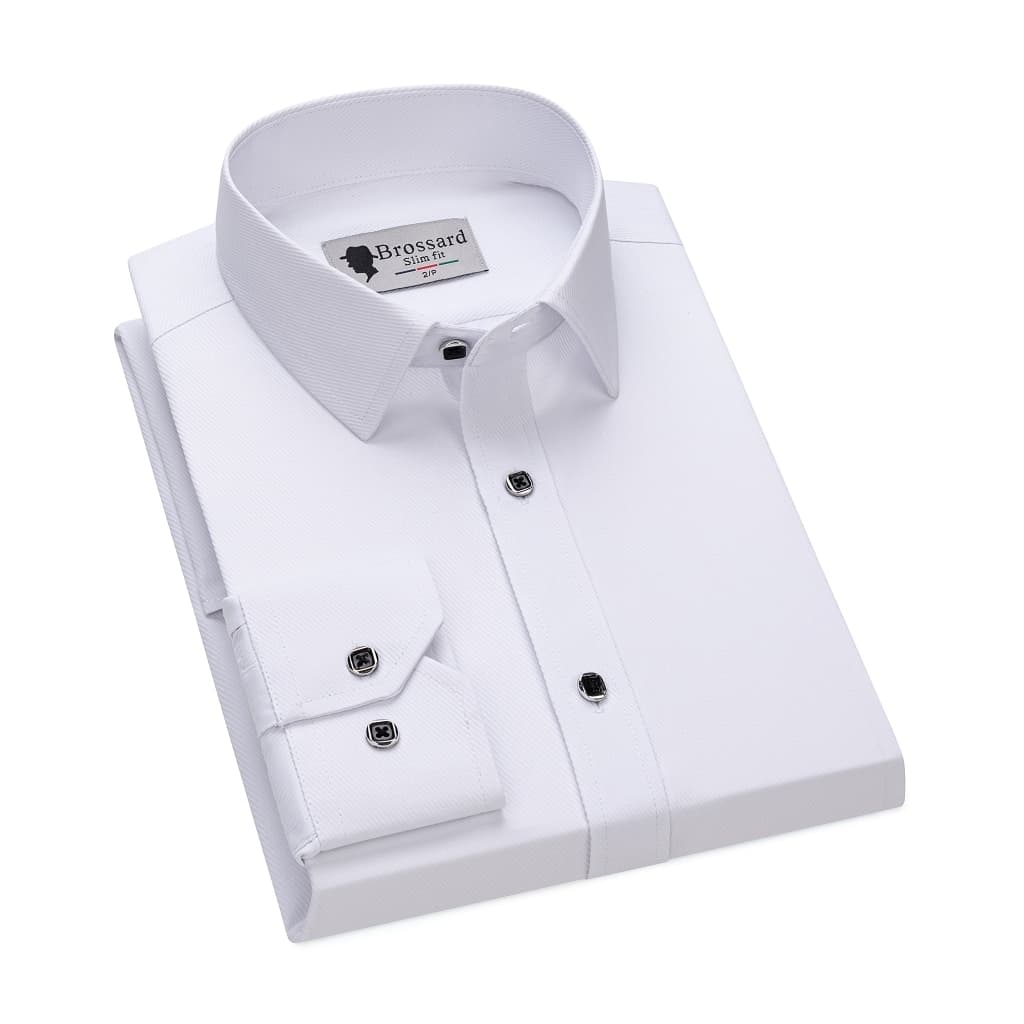 Camisa formal masculina de manga comprida, importada da China, 55% poliéster, 45% algodão