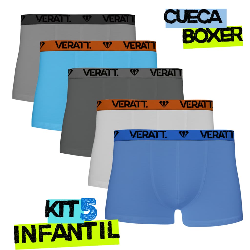 Kit 5 Cueca Boxer Infantil Tecido de Algodão Confortável