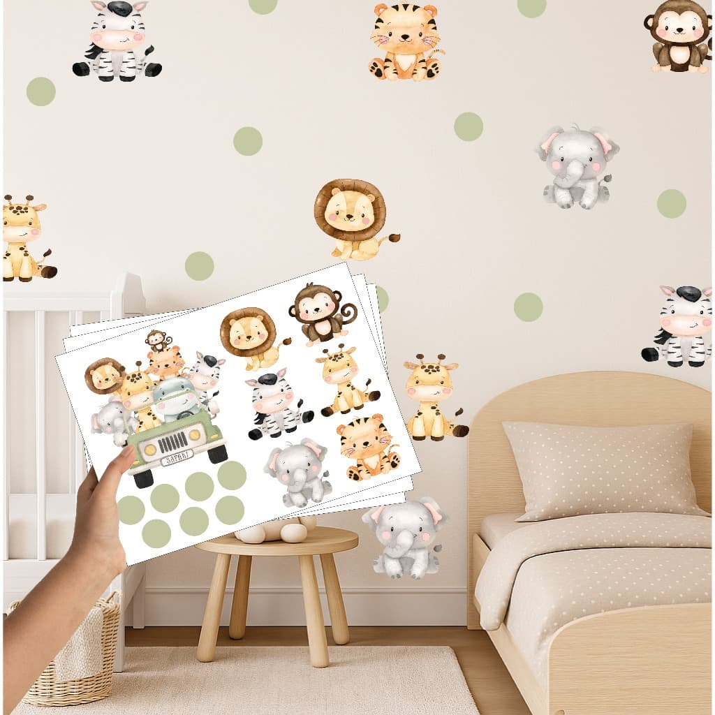 Kit 97 Adesivos Para Parede Safari, Animais, Bichinhos, Decoração Quarto de Menino, Papel de Parede