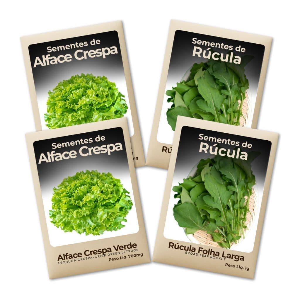 Sementes Alface e Rúcula Para Horta Caseira ou Urbana Cultive Verduras Frescas e Nutritivas Kit 4 Pct