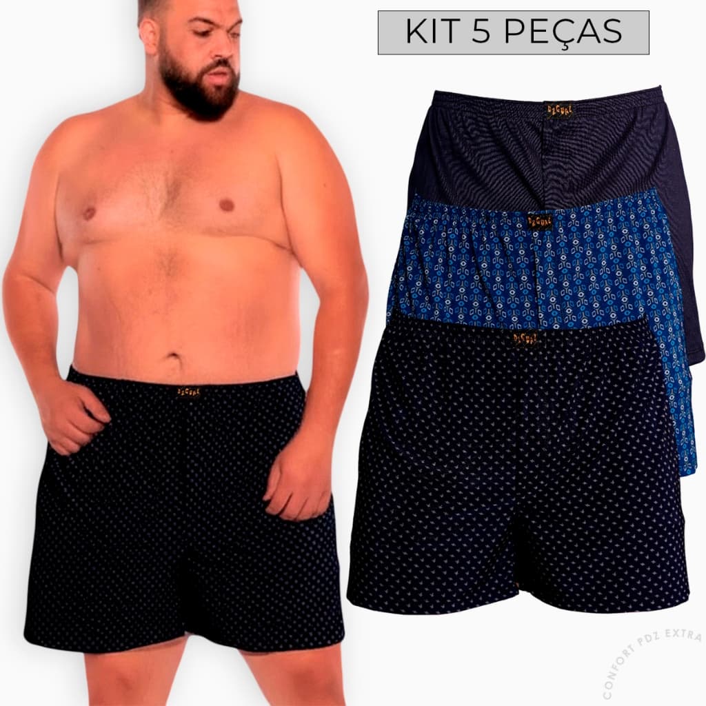 Kit 5 Samba Canção Plus Size Masculino Cueca Short de Dormir Liganete Pijama Confortável