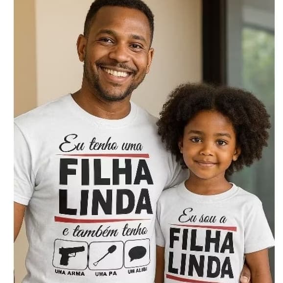 Kit Camiseta + Body de Bebê Blusa Pai E Filha Eu Tenho Uma Filha Linda 2 Pçs