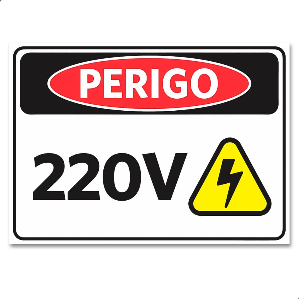 Placa Sinalização Perigo 220V 25x18cm PS Risco Elétrico Impressão Nítida Para Indústria ou Comércio