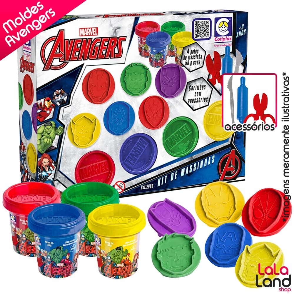 Kit Massinha Carimbo Super Heróis Vingadores Avengers Marvel Disney Massas de Modelar Infantil