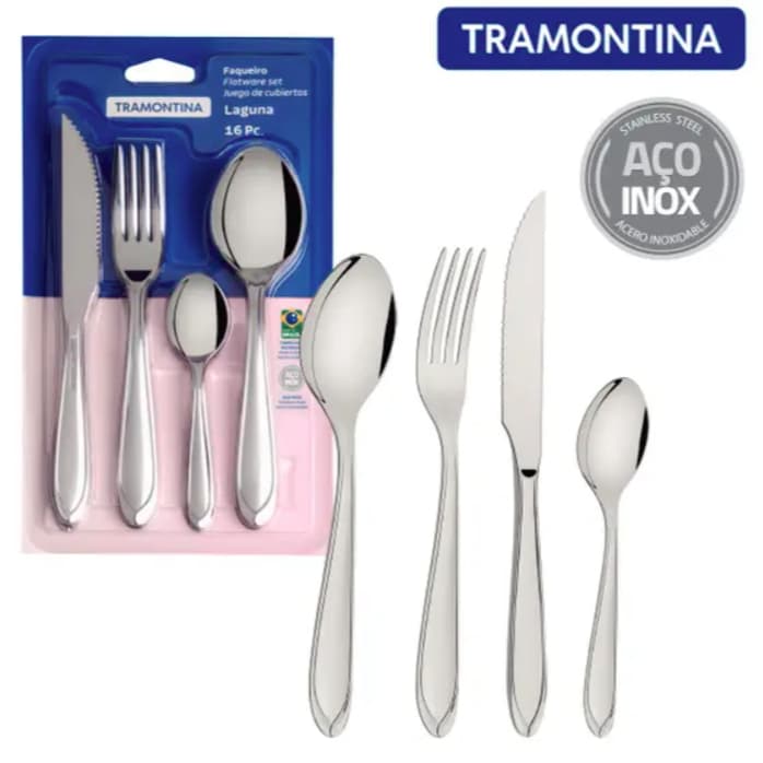 Faqueiro Laguna Tramontina Aço Inox 16 Pçs Jogo De Talheres Garfo Faca Colher