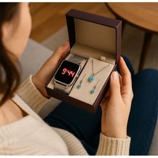 Relogio Feminino Led pulseira luxo + Colar + Brinco mega Promoção Menor