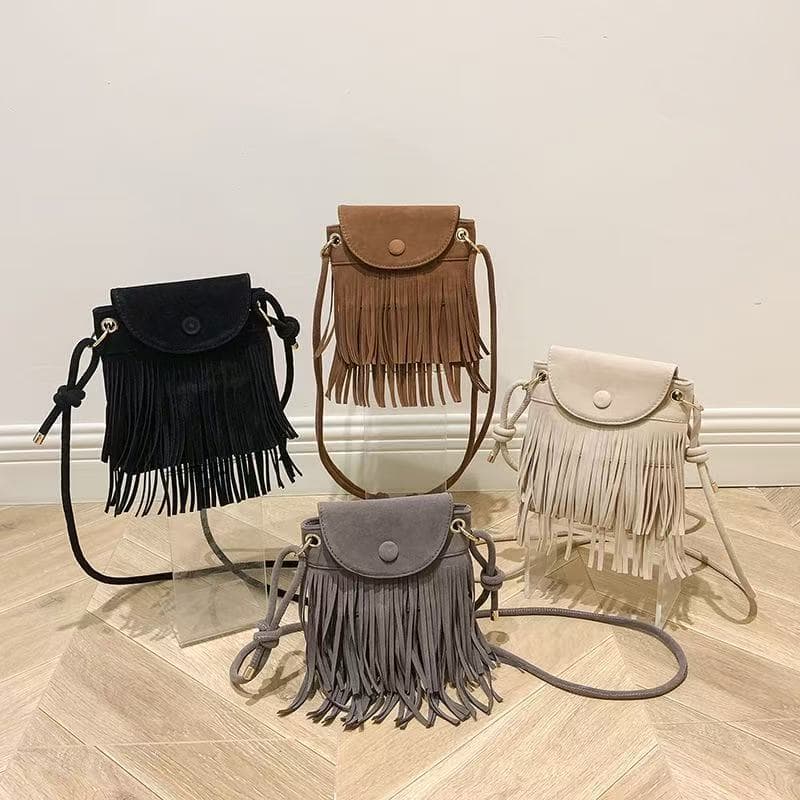 Bolsa Feminina Franja de Ombro e Transversal Boho Chic Camurça Lançamento(9366)