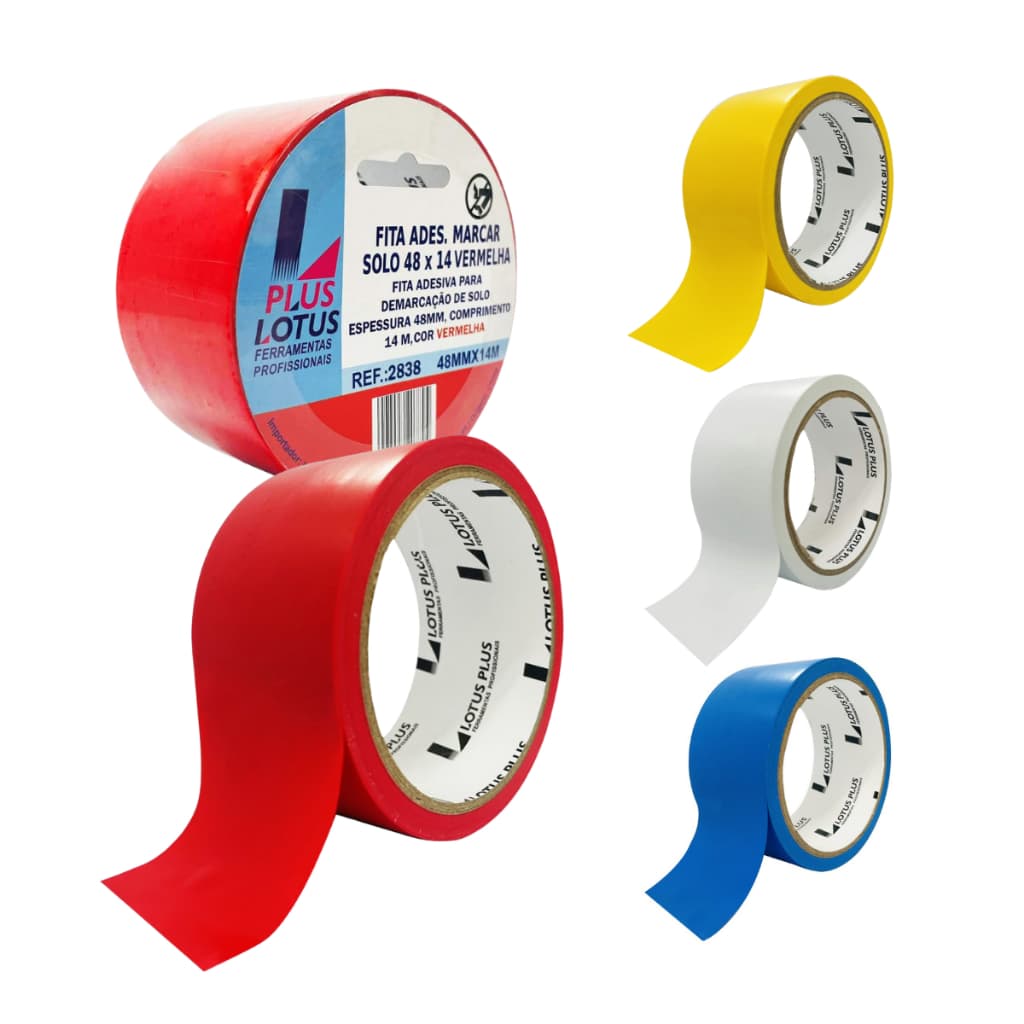 Fita Demarcação De Solo Adesiva Pvc 48x14M Sinalização Chão Piso Vidro Alta Aderência Profissional