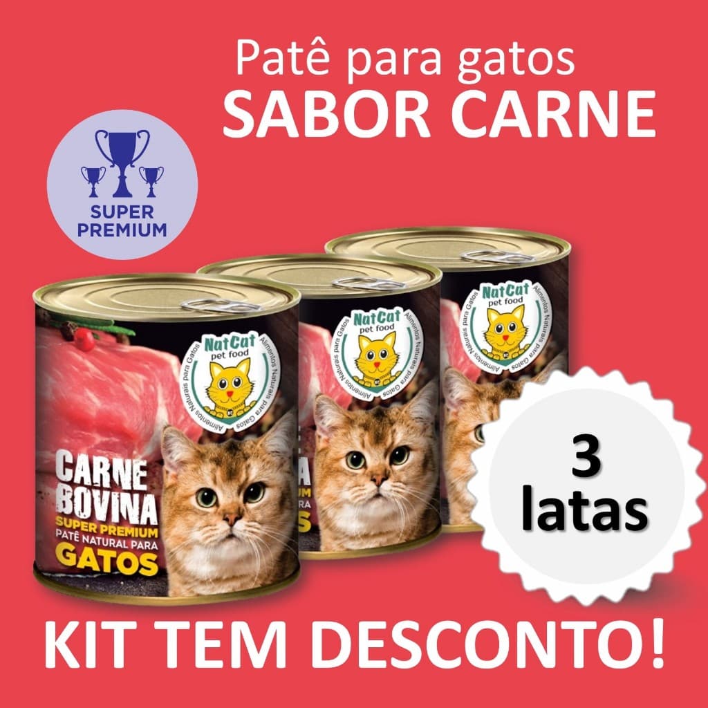 Kit Ração Úmida Patê Natural Gatos Sabor Carne Maxima Saúde NatCat Pet Food Ração Molhada