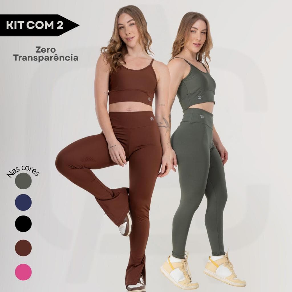 Kit Calça Flare + Calça Legging Fitness Academia Treino Passeio Zero Transparência