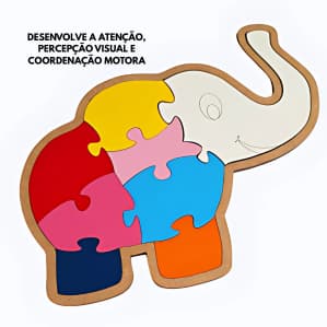 Brinquedo Educativo Quebra-Cabeça Elefantinho De Madeira Colorido Brinqui lu ENVIO IMEDIATO