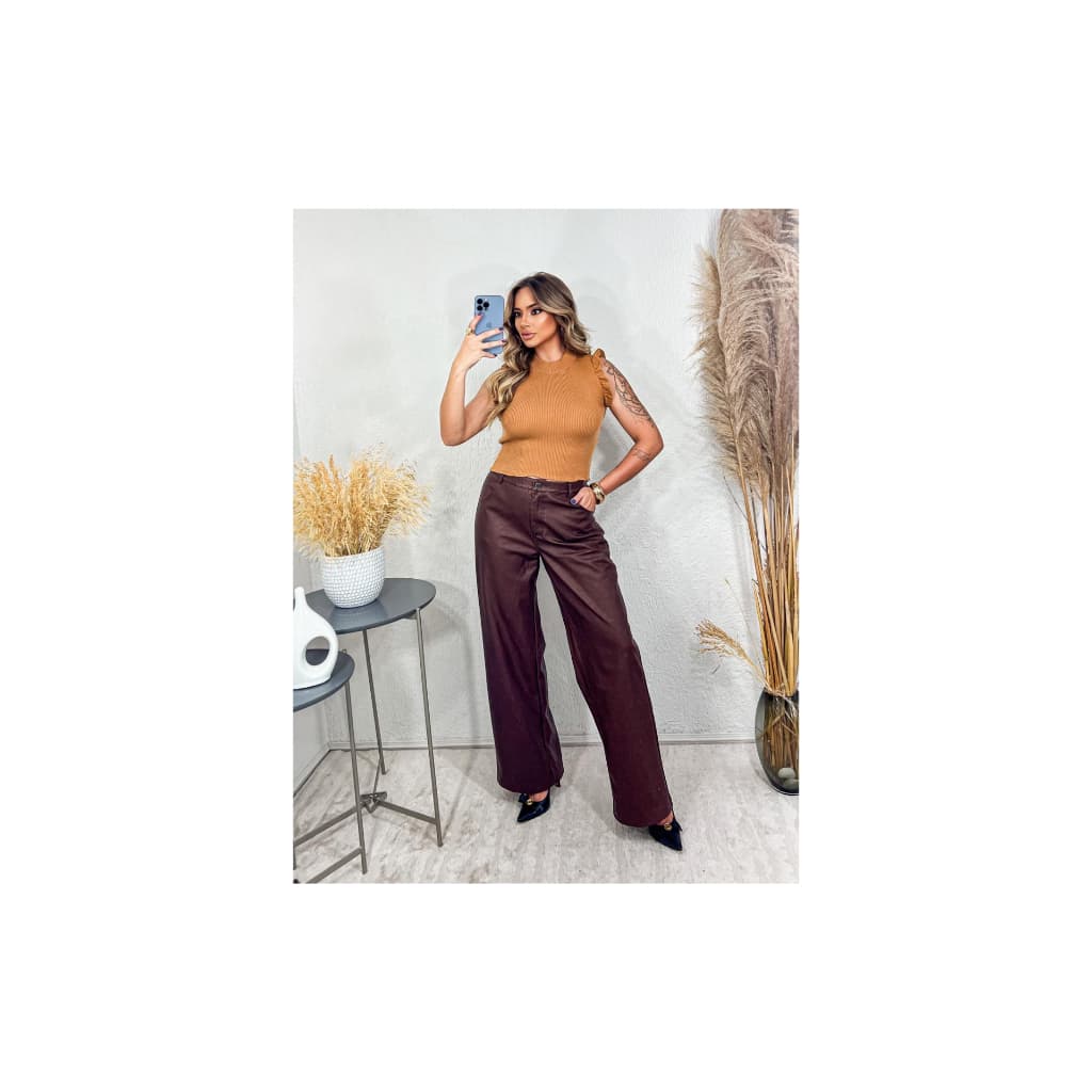 Blusinha Feminina Tricô Canelado com Babado Regata Sem Manga Verão 36 ao 42 Lupinacci Tricot