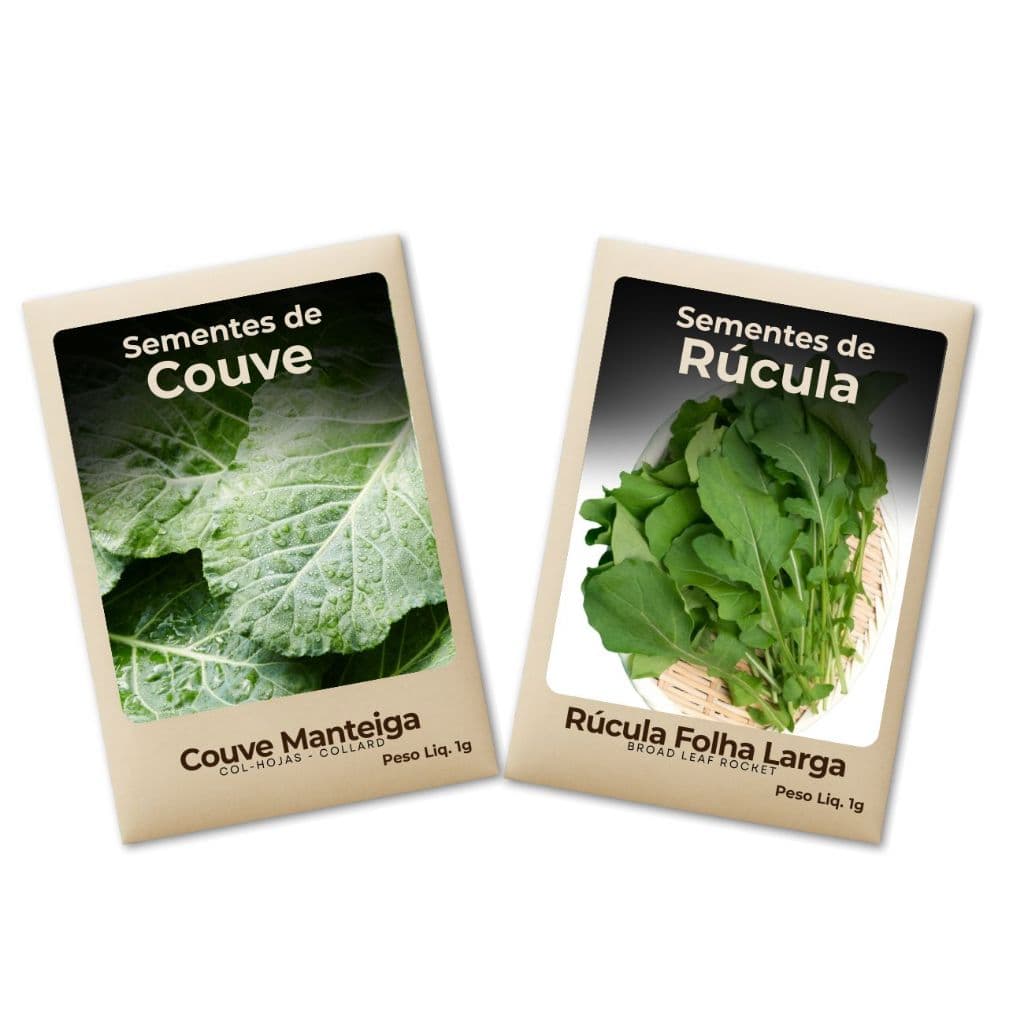 Sementes Rúcula e Couve Alta Germinação Fácil Plantio Em Pequenos Espaços Ideal Para Horta Kit 2 Pct