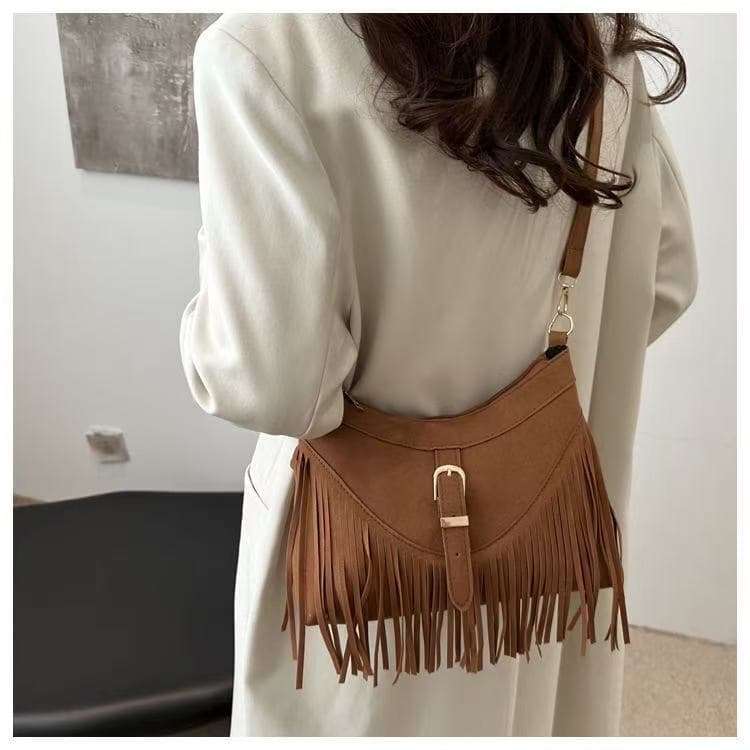 Bolsa Feminina Franja de Ombro e Transversal Boho Chic Camurça Lançamento(2216*LS)