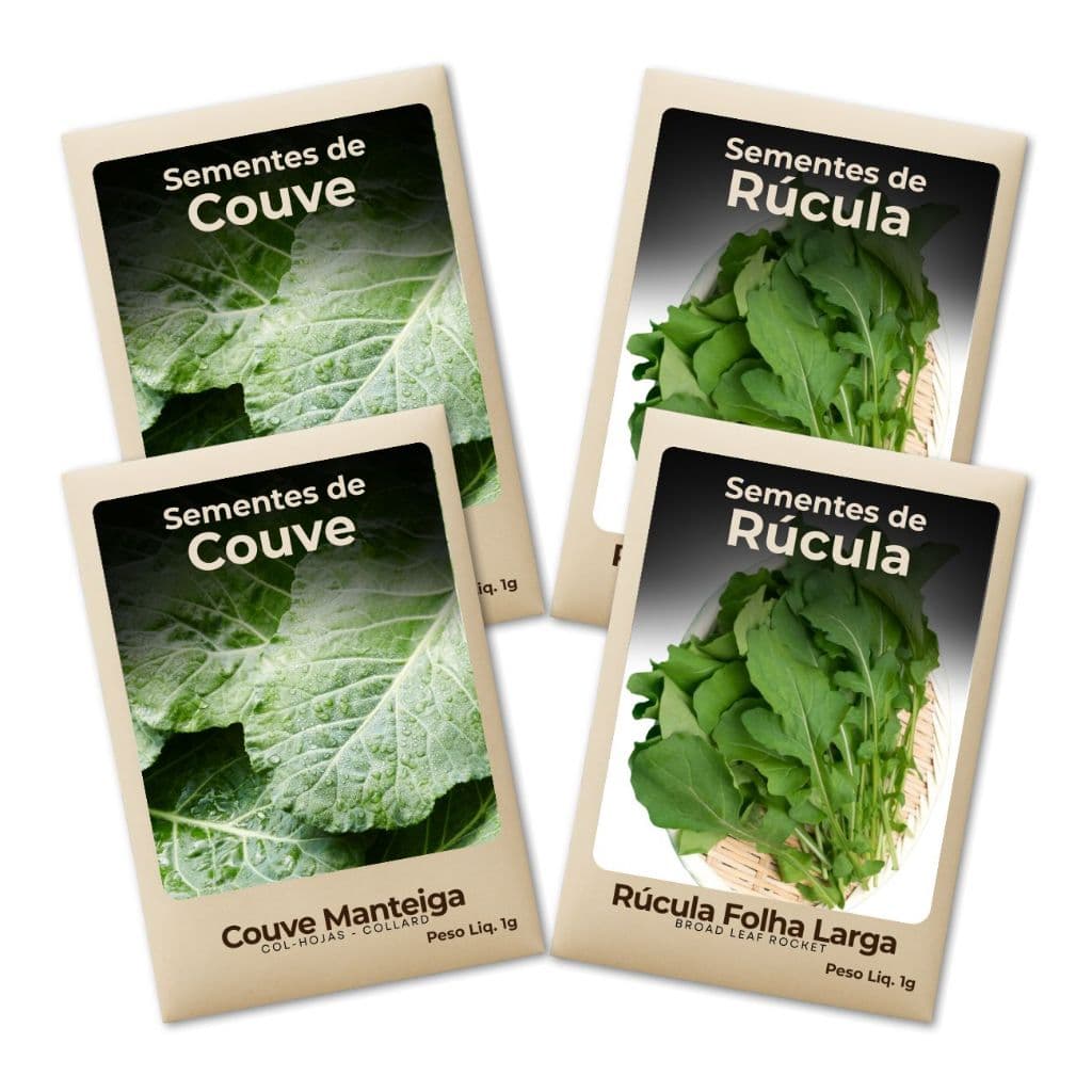 Sementes Couve e Rúcula Ideal Para Horta Caseira ou Urbana Cultive Verduras Frescas Sem Erro Combo 4 un