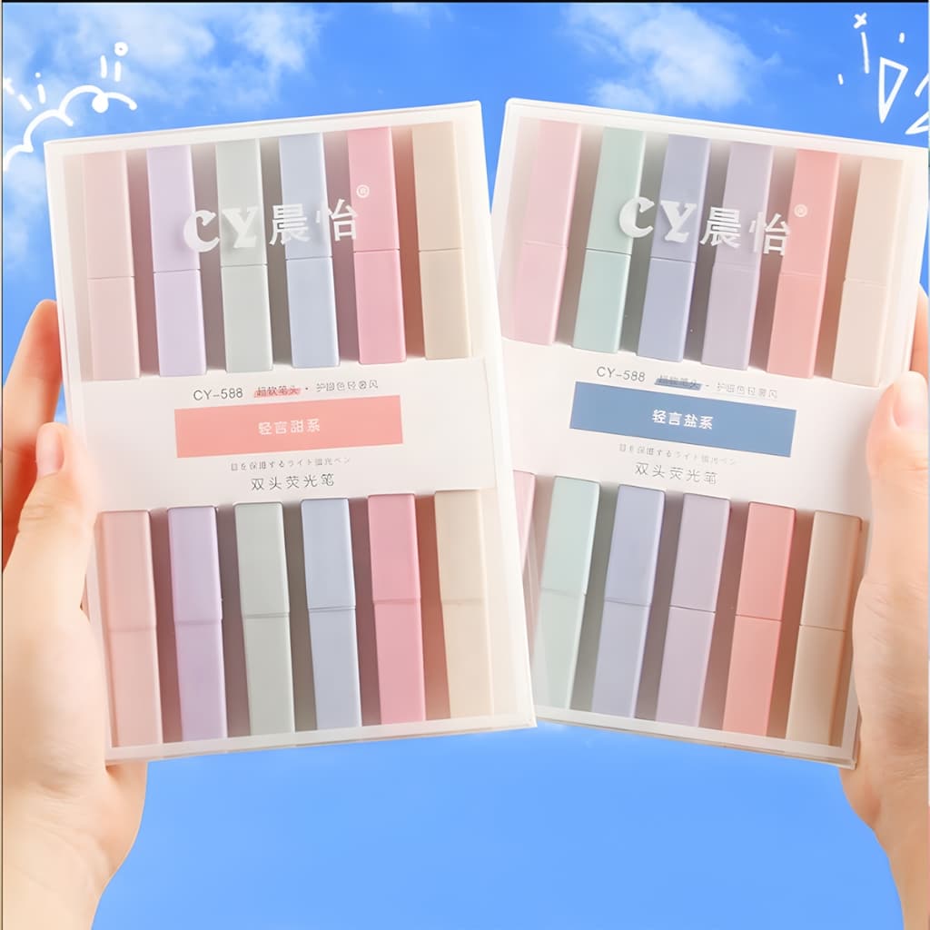 Kit 6 Marca Texto Tons Pastel Caneta Colorida Quadrada Papelaria Fofa Divertida TikTok Escolar