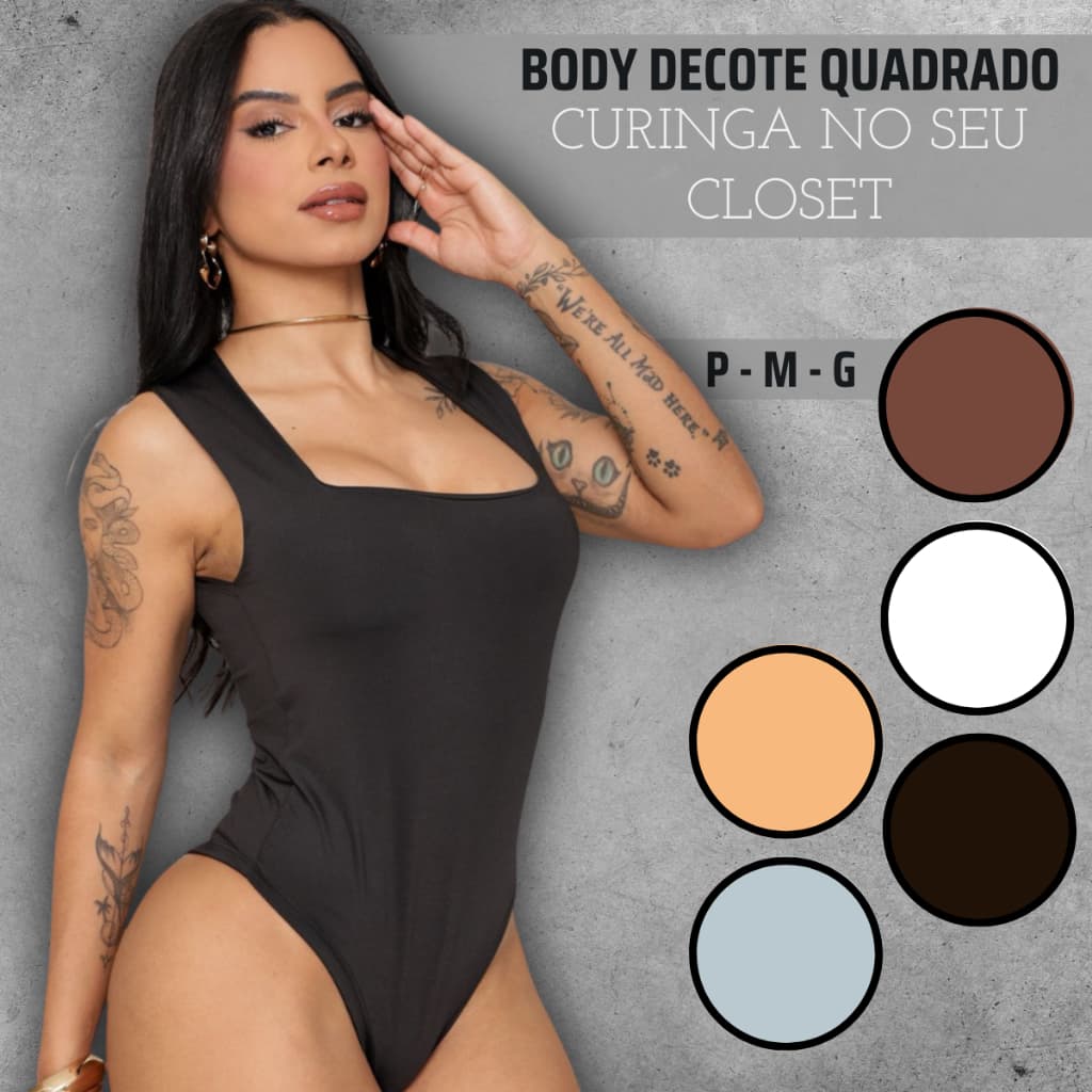 Body Gola Decote Quadrado Alças Grossas Collant Bori Feminino Bory Básico Suplex Regata Forrado Bodi Dia A Dia Verão