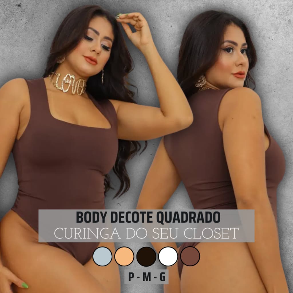 Body Gola Decote Quadrado Collant Bori Feminino Alças Grossas Bory Básico Suplex Regata Forrado Dia A Dia Verão Bodi
