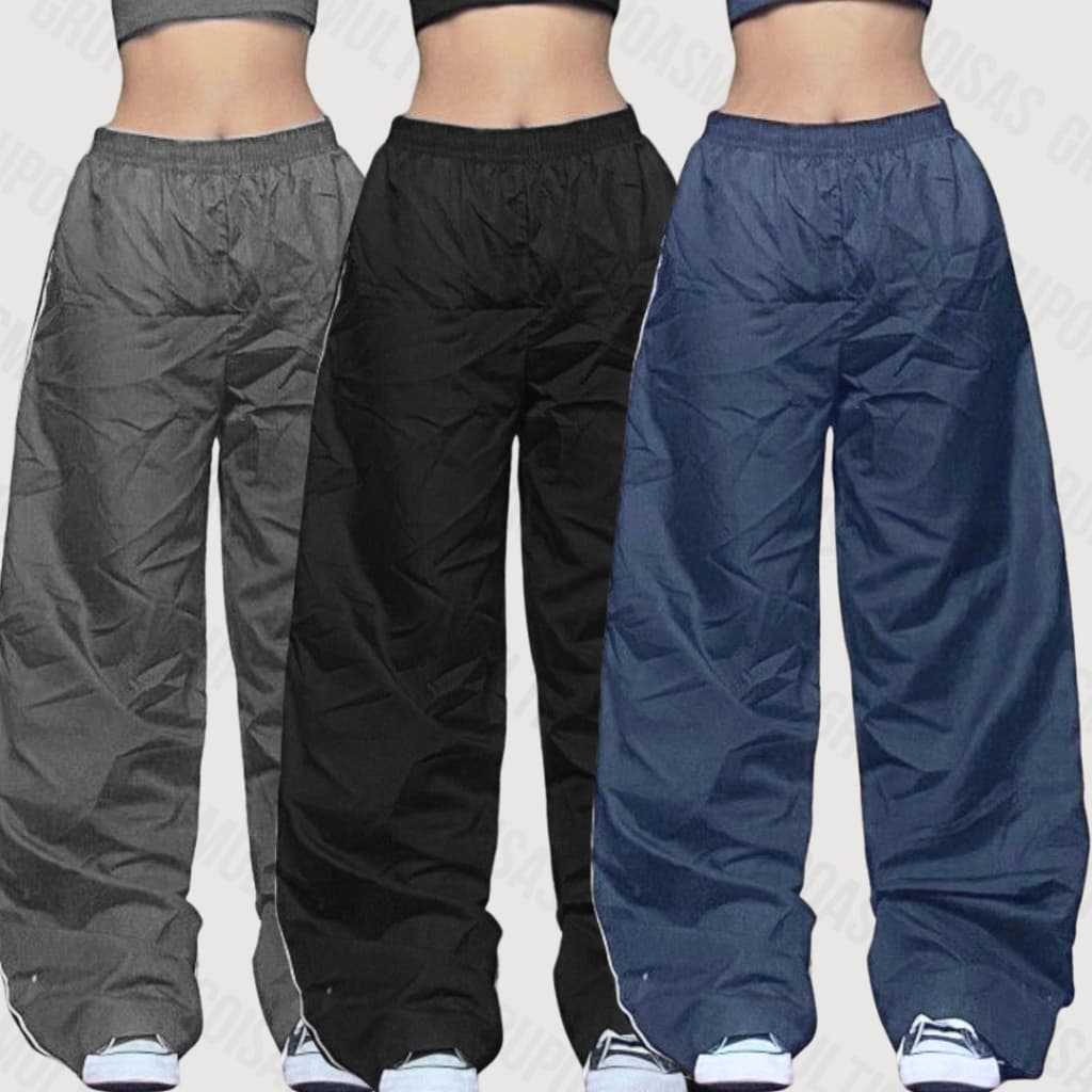Calça Tactel Feminina Costura Reforçada com Bolso Tecido Frio Confortavel Folgada Streatwear Tactel Y2K