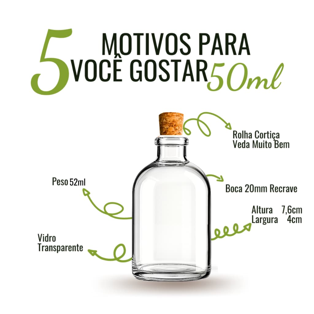 Frasco Penicilina 50ml C/rolha Kit C/50 mini garrafinha