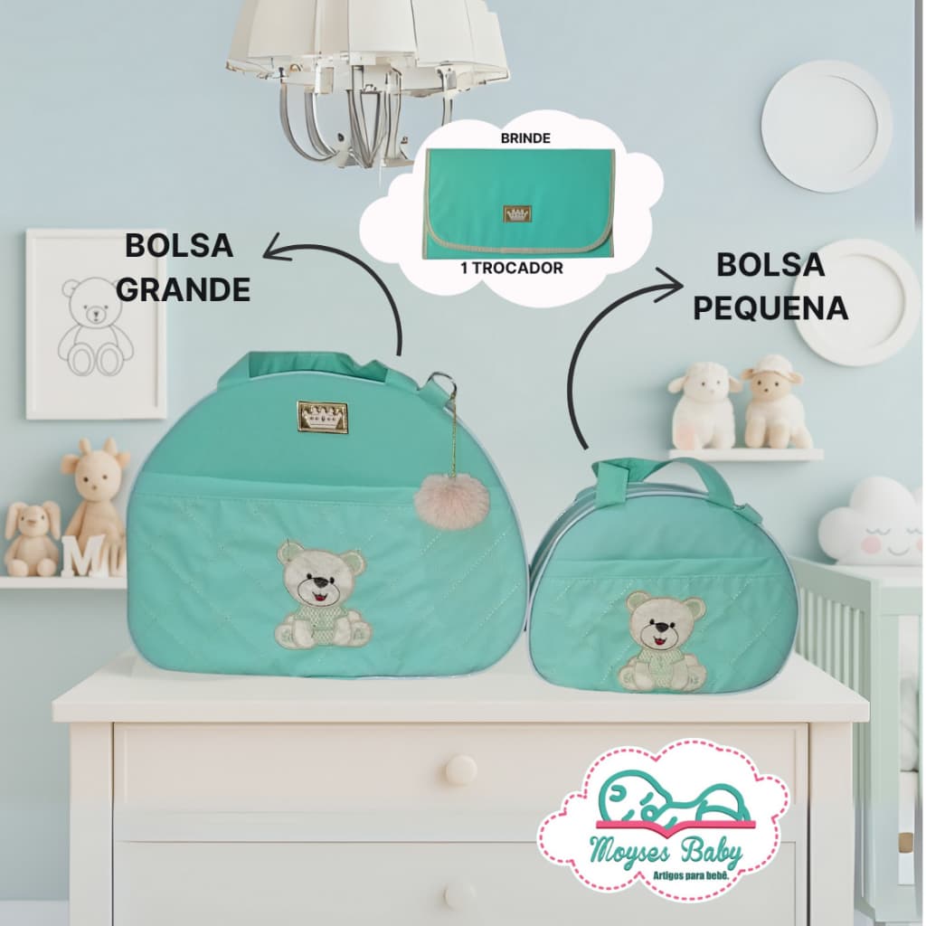 Kit Bolsa Maternidade 2 Peças Redonda Urso  + Mimo Moyses Baby