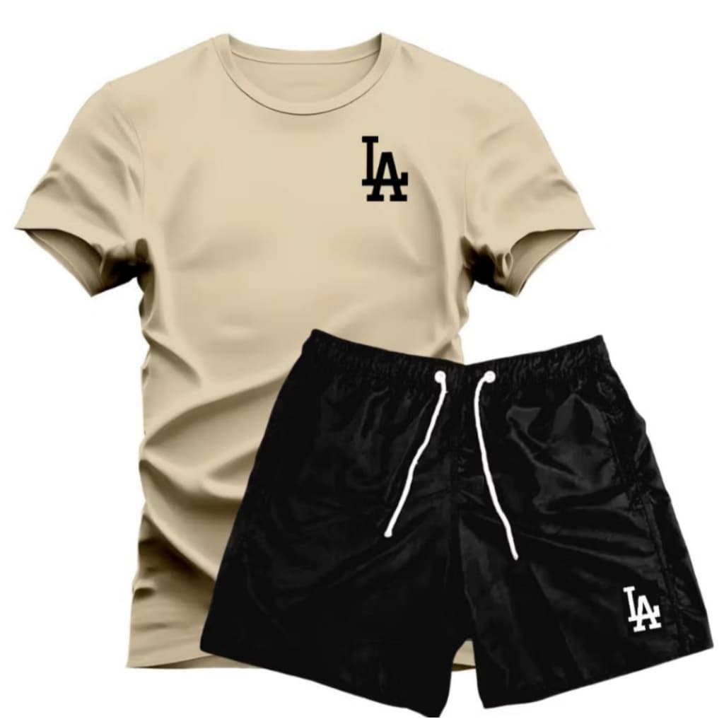Kit Camiseta e Short Masculino Bermuda Tactel Camisa Gola Redonda