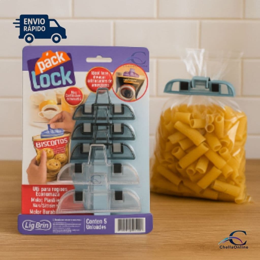 Presilhas Fechadoras de Embalagens Pack Lock – Com 5 Unidades – Reutilizável - Ideal para Praia
