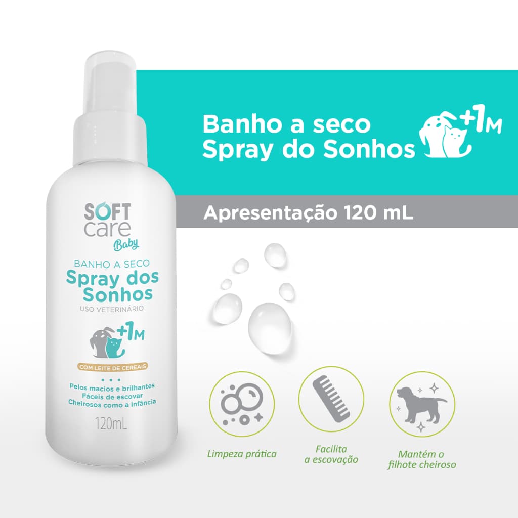 Soft Care Baby Banho a Seco Spray - Cães e Gatos Filhotes +1M - 120 ml