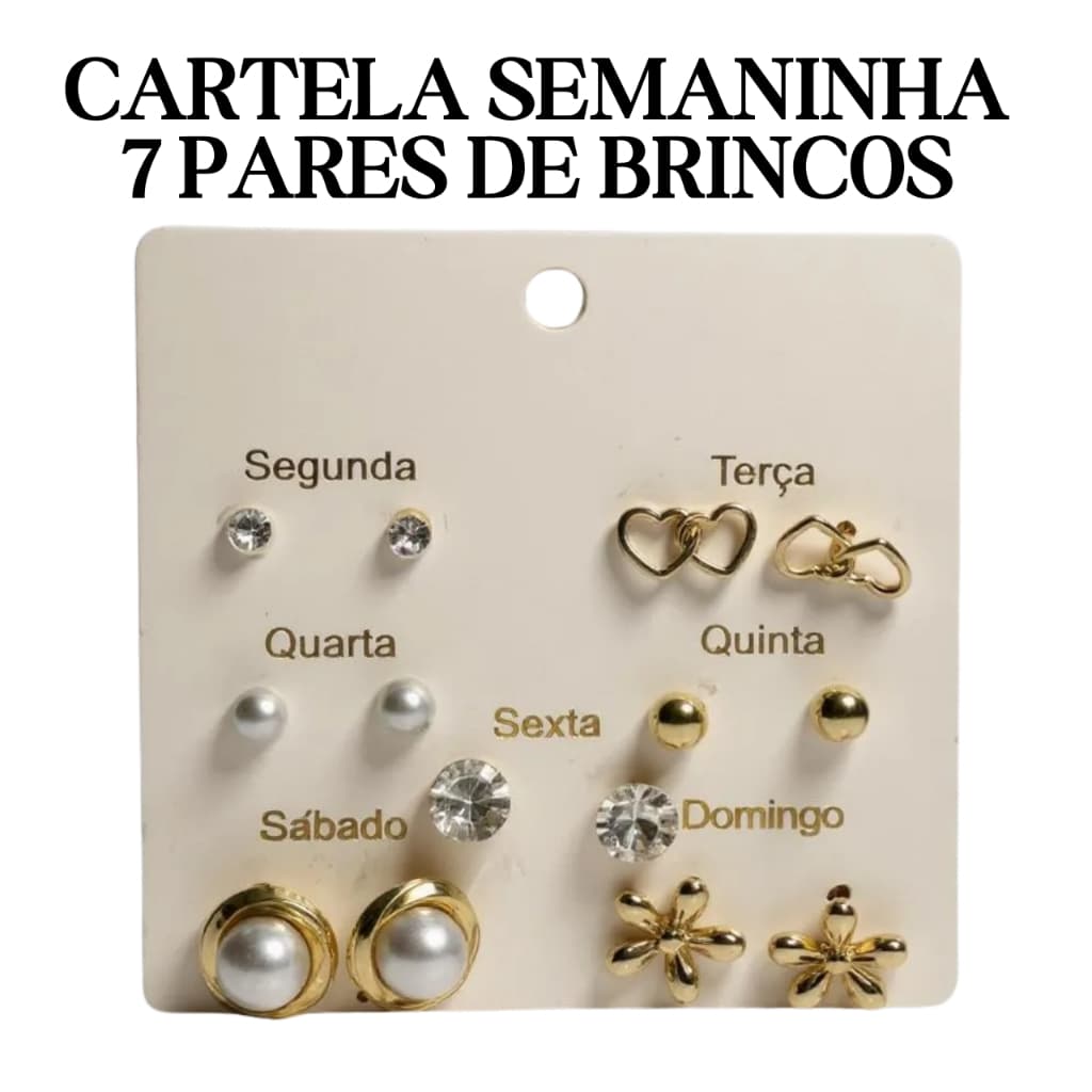 Cartela Brincos Semaninha 7 Pares Delicados  | Dourado Feminino - Escolha o Modelo