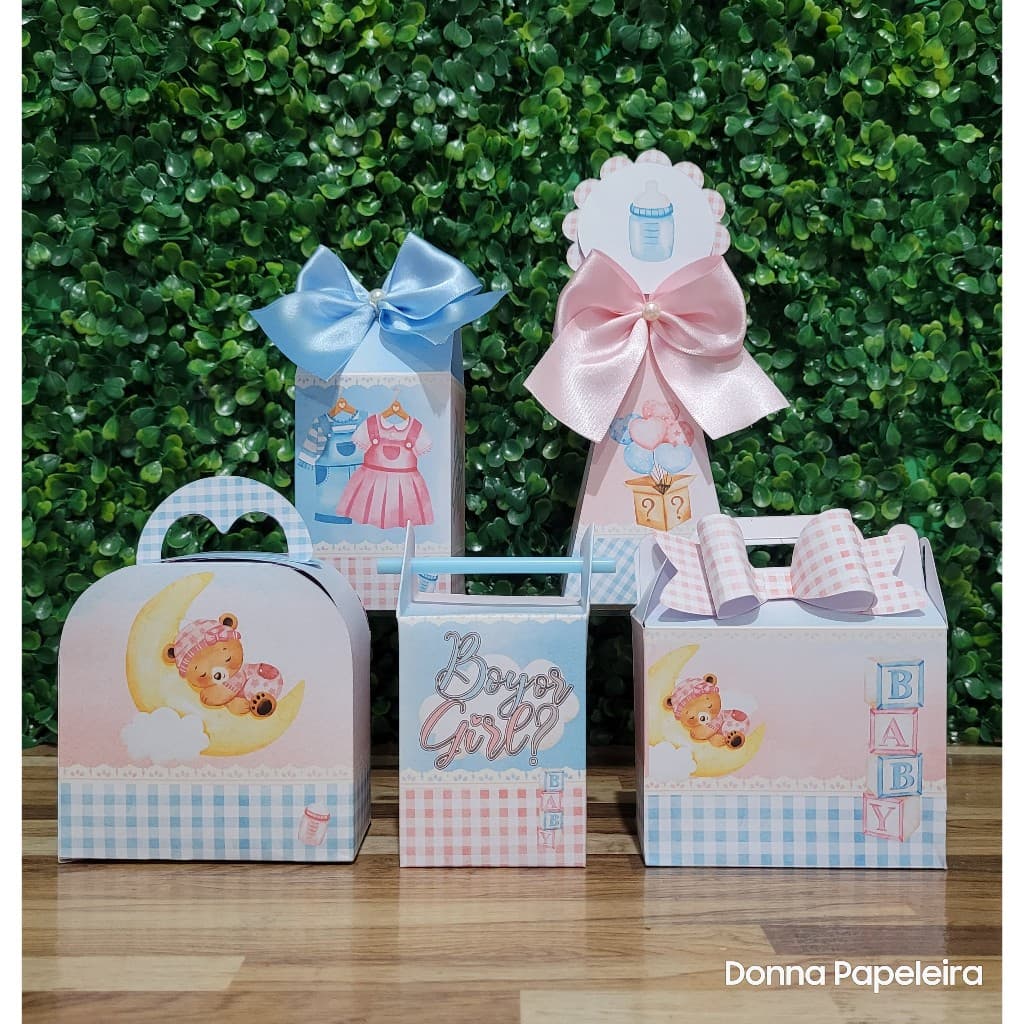 PEGUE E MONTE - Kit Festa Personalizado Revelação Lembrancinhas Caixinhas para festa.