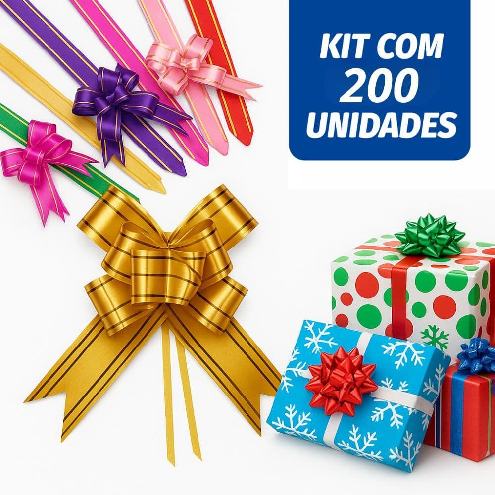 200 Laços G Fácil com Fio Dourado 30x480mm Cores Variadas p/ Presente Pacote Grande