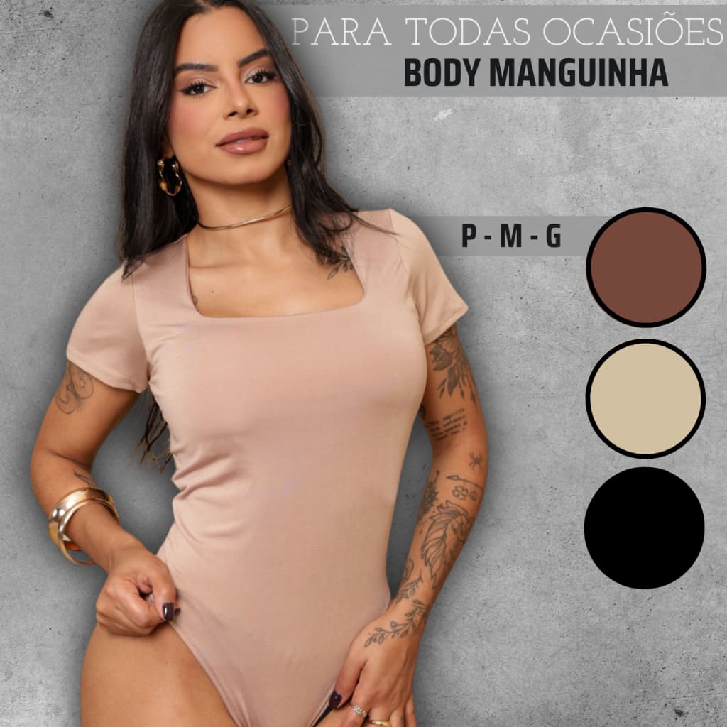 Body Manga Curta Gola Decote Quadrado Collant Feminino Bori Moda Gringa Básico Verão Manguinha Bodi Forrado Bory Suplex