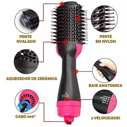 Escova Secadora Alisador Elétrica Quente Cabelo Com 3 Em1 Hair Style