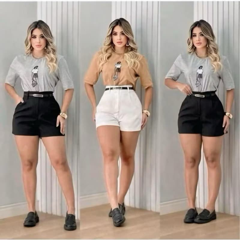Short Feminino Alfaiataria com Cinto Social cintura alta