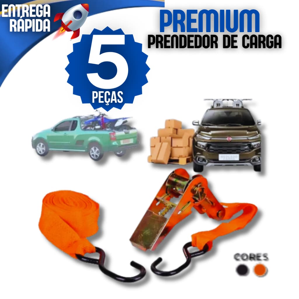 Kit 5 Cinta Catraca Prendedor de Carga Catracado 4,5 metros Carga Amarração Gancho J Aço Carro
